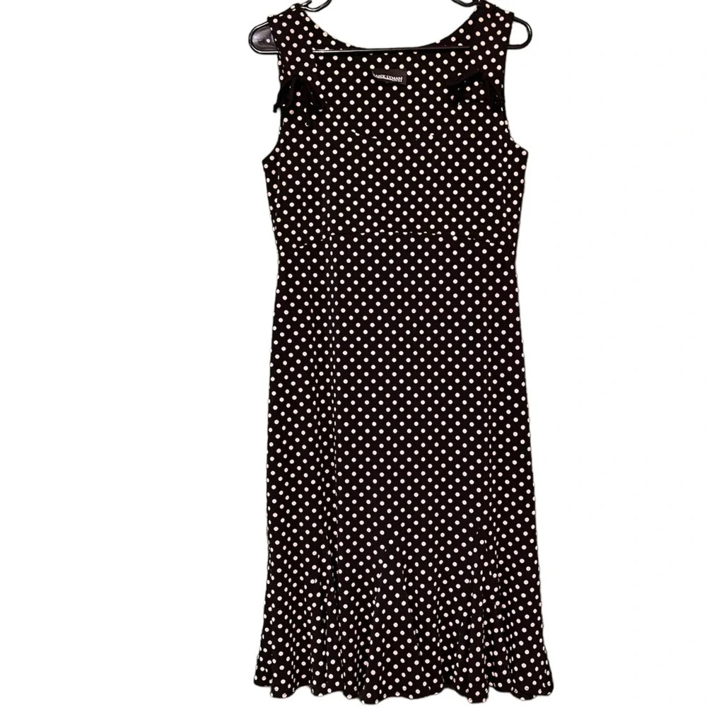 Frank Lyman Black & Tan Polka Dot Sleeveless Midi Dress size 10